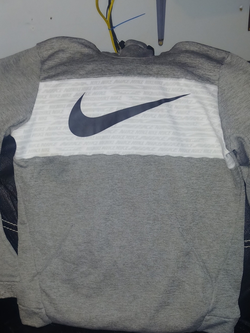 Nike Grey and White Pullover Hoodie with Navy Swoosh